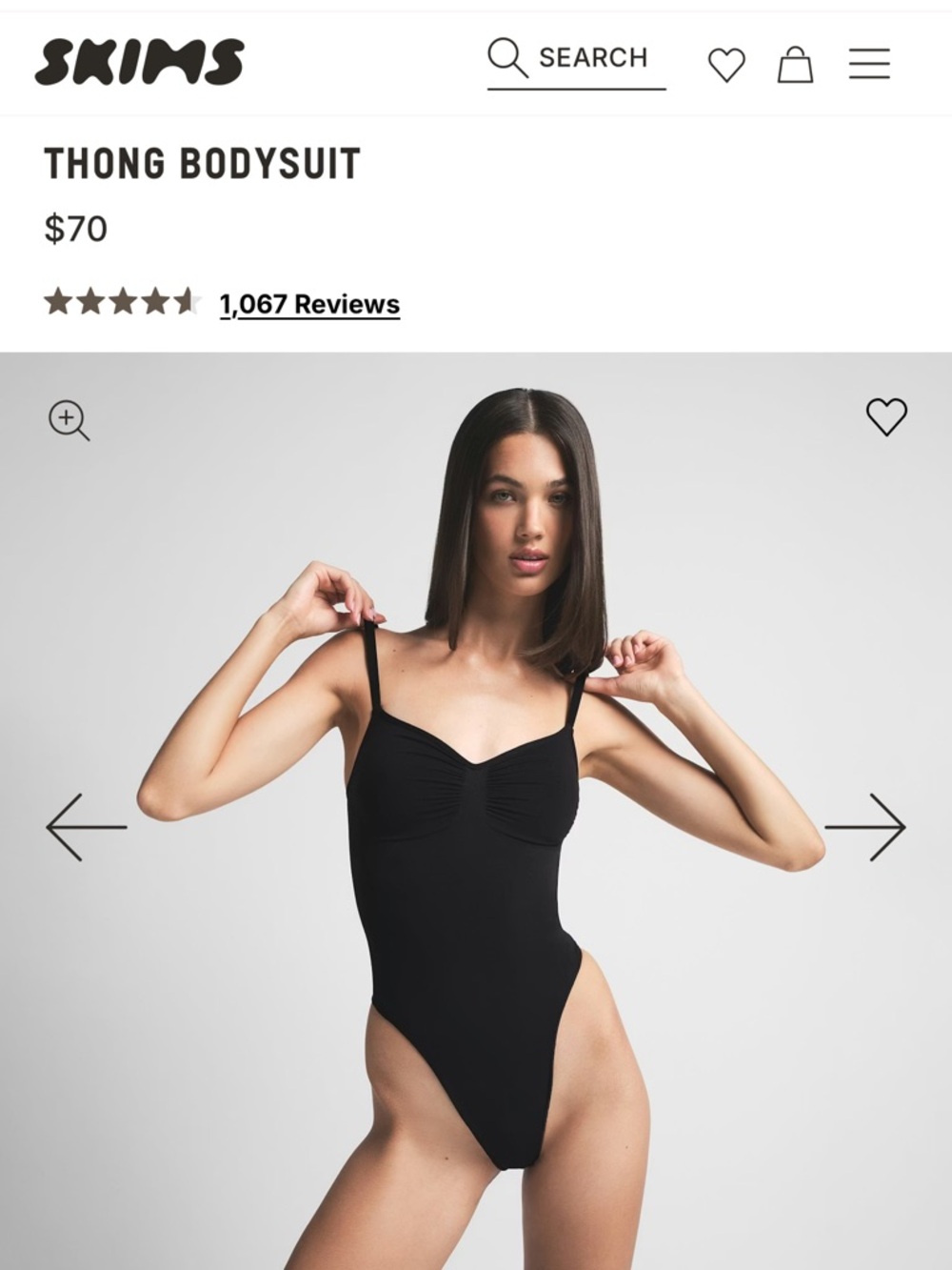 SKIMS Black Thong Bodysuit- Small (color: Onyx)